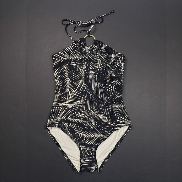 Michael Kors Black Sonoran Palm Logo Ring Halter One-Piece Swimsuit Size 8 NWT - Picture 16 of 16